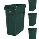 Rubbermaid Commercial Products Slim Jim Trash/Garbage Can with Venting Channels, 16-Gallon, Green, for Kitchen/Office/Workspace, Pack of 4