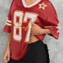 Oversized Jersey Shirts for Women Shirts Y2K Number Graphic Jerseys V Neck Cute Streetwear Tee Tops (Red, XXL)