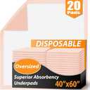 MKISS Oversized Bed Pads 40" x 60"(20 Counts), Heavy Duty Ultra Absorbent Underpads, Chucks Pads Disposable for Adults, Children, Babies, Elderly and Pets