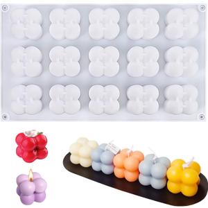 SILICANDO Bubble Candle Silicone Mold, 15 in1 Handmade Soy Wax Mold, 3D Mini Bubble Cube Ball Resin Candle Mold, Mousse Cake Mold for Soap, Pudding, Cake