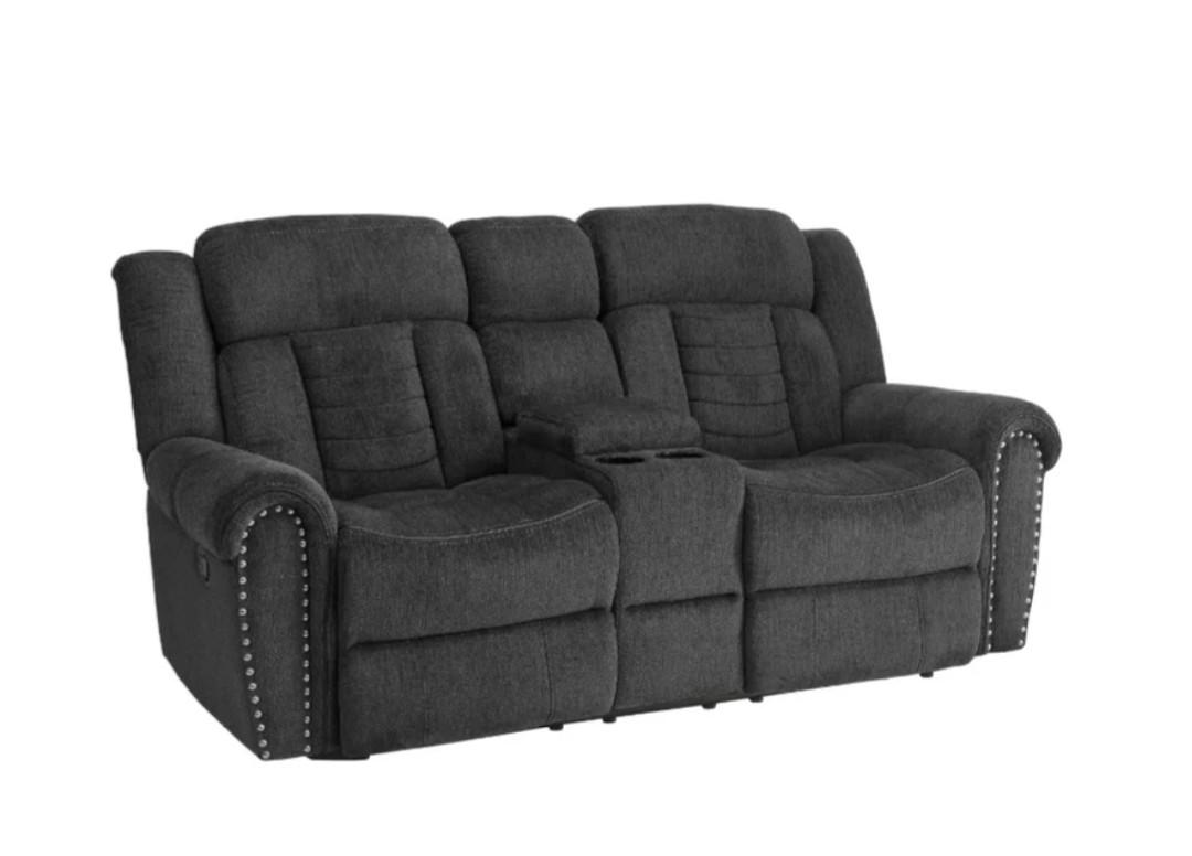 Homelegance Furniture Nutmeg Double Reclining Loveseat in Charcoal Gray