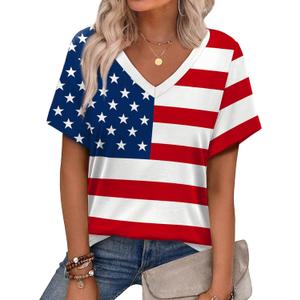 Alaroo Womens Summer Tops 2025 V Neck Short Sleeve Shirts Trendy Dressy Casual Vacation Outfits Printed (3X-Large)