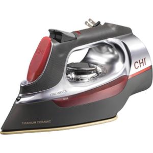CHI Steam Iron for Clothes with 8 Retractable Cord, 1700 Watts, 3-Way Auto Shutoff, 400+ Holes, Professional Grade, Temperature Control Dial, Titanium Infused Ceramic Soleplate, Silver (13106)