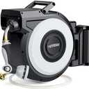 Tuyeho Retractable Garden Hose Reel 100FT, Wall Mount Heavy Duty Water Hose Reels with Automatic Slow Rewind System, Outdoor Hoses Reel with 2 Hose Nozzles for Garden Watering, Car Wash, Pet Shower