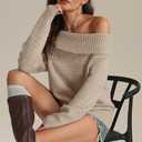 ATHMILE Womens Off The Shoulder Sweaters Oversized Spring Tops Batwing Sleeve Loose Pullover Fall Winter Fashion Outfits 2026 (Beige, XL)