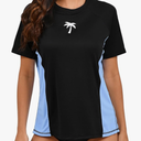 Halcurt Women's Short Sleeve Rash Guard with Built in Bra Swim Shirt UPF50+ Quick Dry Lightweight Swimsuit Top, Size -Large