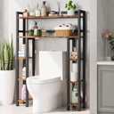 Homeiju Over The Toilet Storage Cabinet with Toilet Paper Holder Stand, 35.5'' Wide Freestanding Bathroom Organizer Space-Saving Toilet Rack for Bathroom, Restroom, Laundry, Rustic Brown, Large