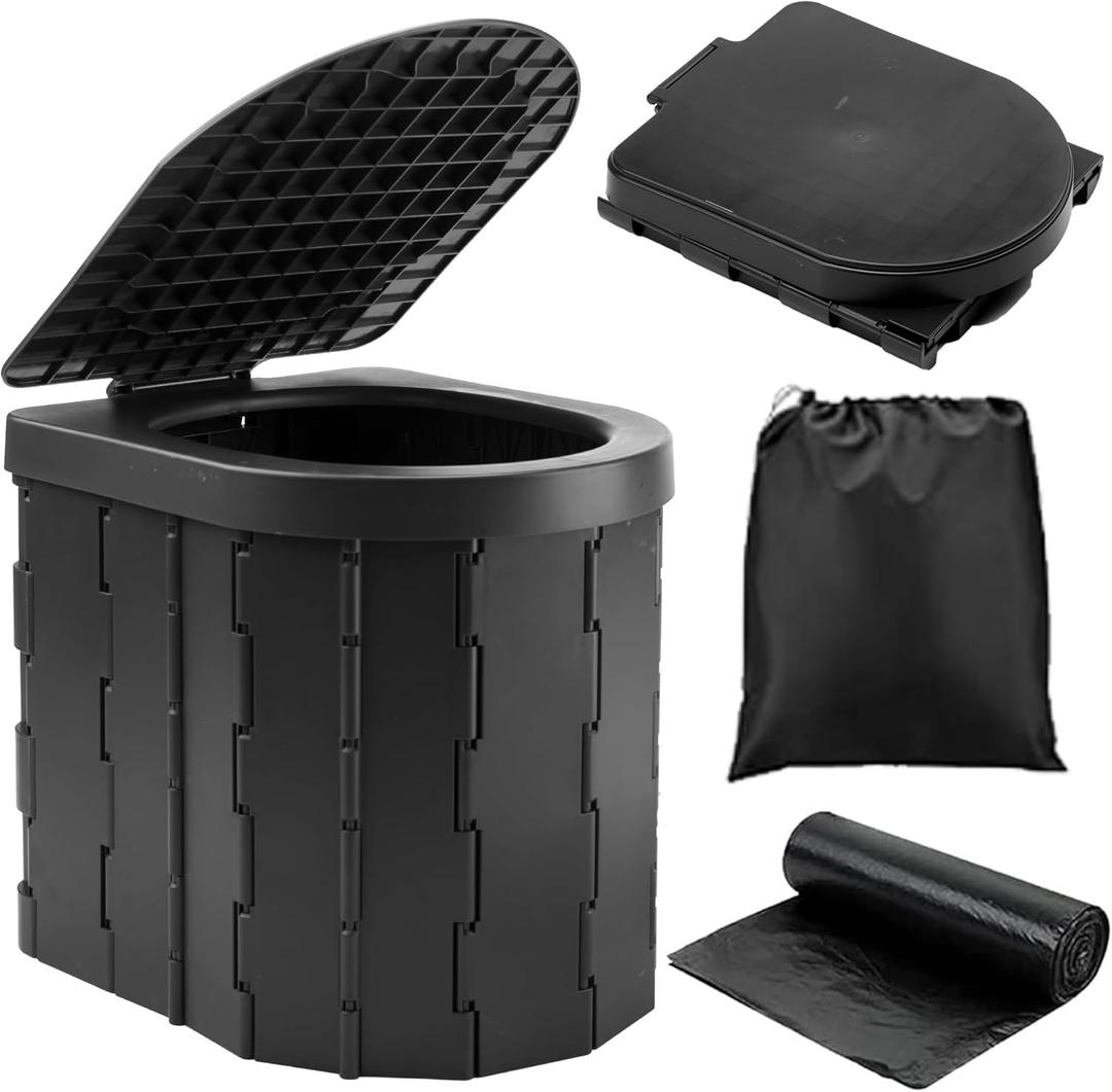 KINSPORY Camping Toilet, Portable Toilet for Adults & Kids, Foldable Potty & Outdoor Emergency Sanitation Products, Trash Can, Stool for Car Truck Camping Travel Hiking Fishing Long Trips (Deep Black) KINSPORY Camping Toilet, Portable Toilet for Adults & Kids, Foldable Potty & Outdoor Emergency Sanitation Products, Trash Can, Stool for Car Truck Camping Travel Hiking Fishing Long Trips (Deep Black)