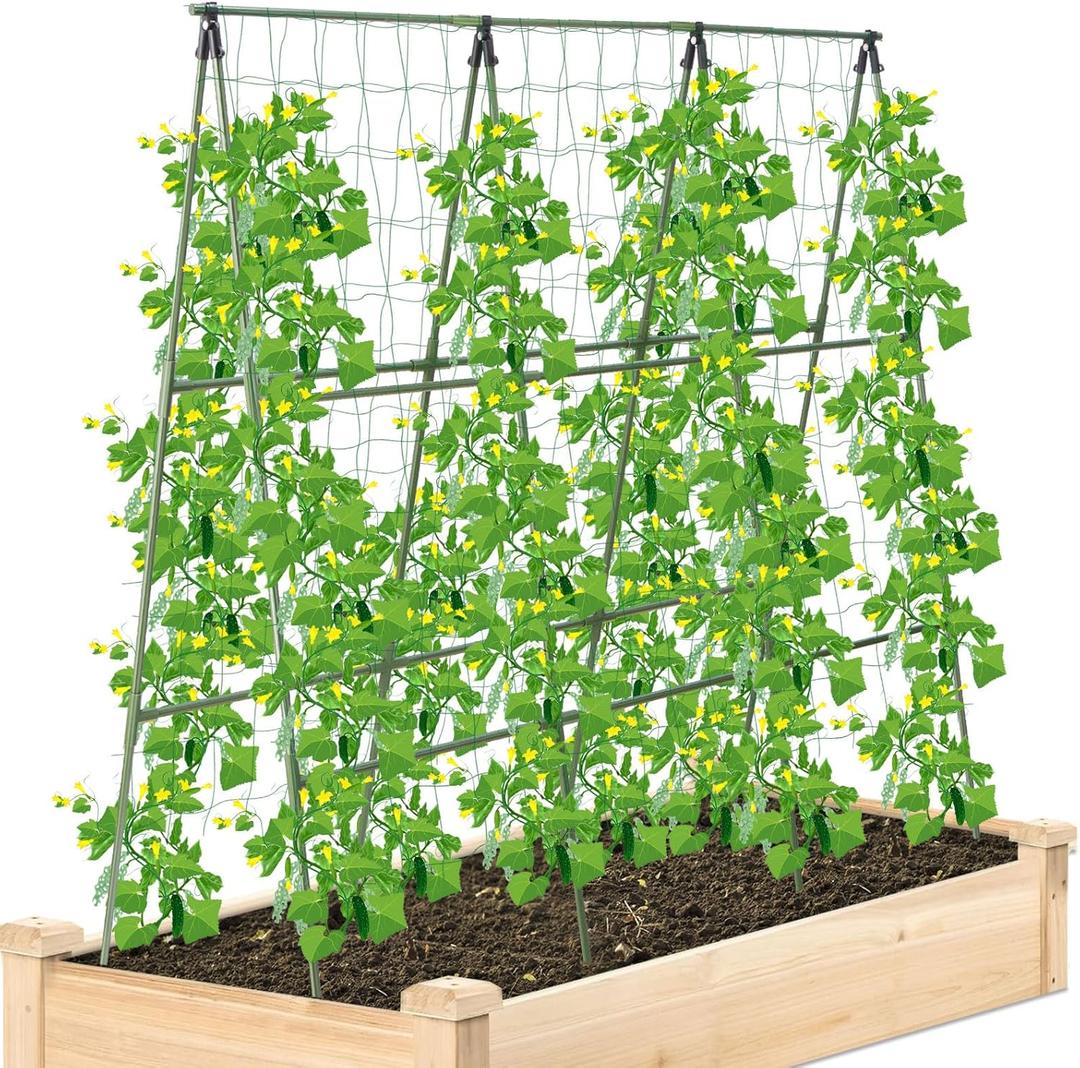 4ft Tall Garden Trellis for Climbing Plants Outdoor, Lightweight Metal Frame with Durable Nylon Netting, Perfect for Cucumbers, Vines, Beans, and Raised Beds - Green