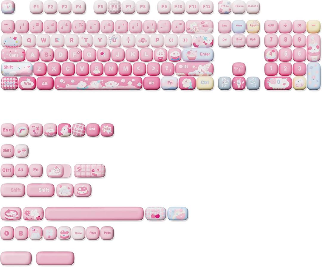 YUNZII Cute Pink Ice Cream Custom Keycaps, 138 Keys Dye Sub PBT MOG Profile Keycap Set for Mechanical Gaming Keyboards (Pink Ice Cream)