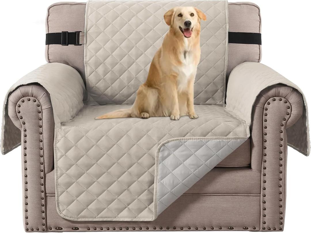 H.VERSAILTEX Chair Slipcover Reversible Chair Cover Water Resistant Washable Chair Cover Non-Slip Fabric Furniture Protector with Elastic Strap for Pets(Armchair, Pale Oak)
