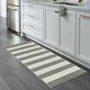 Boho Striped Front Door Mat Outside Entrance 2x4.3,Green and White Washable Porch Rug Runner,Cotton Hand Woven Indoor Outdoor Rugs,Foldable Farmhouse Layered Door Mats for Entryway