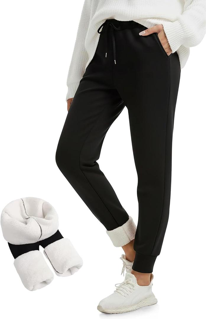 FULLSOFT Thick Fleece Lined Sweatpants for Women-Thermal Warm Athletic Joggers with Pockets Lounge Pants for Running Winter (S, Black)