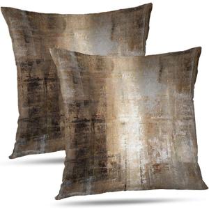 Taupe Abstract Art Artwork Pillow Cover, Gallery Modern Decorative Throw Pillows Cushion Cover for Bedroom Sofa Living Room 18 x 18 Inch Set of 2