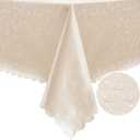 Romanstile Rectangle Vinyl Tablecloth, 100% Waterproof Heavy Duty Oil Spill Proof Stain Resistant Plastic PU Table Cover with Flannel Backing for Kitchen, Dining (Flower Beige, 54 x 108)