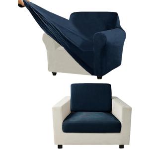 Couch Cover Velvet, Stretch Sofa Covers for Separate Main Cover/Backrests and Seat Cushions Couch Cover, for Living Room Furniture Slipcovers (Navy Blue,Small Seat 3 Piece)