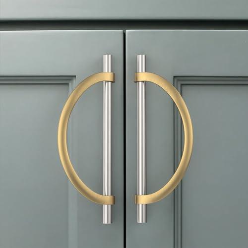 Amerdeco 10 Pack Brushed Satin Nickel and Champagne Bronze Cabinet Pulls 6.25 Inch(160MM) Hole Centers Kitchen Cabinet Handles Hardware Kitchen Handles Drawer Pulls ZH0027