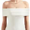 SUUKSESS Women Off the Shoulder Bodysuit Short Sleeve Strapless Thong Body suit (Small, 02 White)