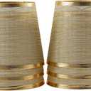 Set of 6 India Gold Crystal Lamp Shades - Mini Bell Chandelier Replacement Set, 4.3" X 5.9" X 5.5", Clip On Covers for Ceiling Lights, Candelabras, Table Lamp Replacement, Champagne Organza