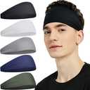 Sports Headbands for Men (5 Pack),Moisture Wicking Workout Headband, Sweatband Headbands for Running,Cycling,Football,Yoga,Hairband for Women and Men (Gray, Green, White, Blue, Black)