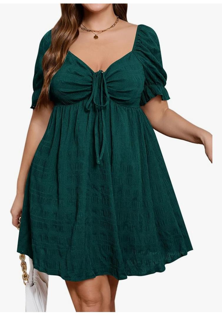 Womens Plus Size Dresses Summer Sexy Sundresses Sweetheart Neckline Puff Short Sleeve A Line Midi Dress, 1X