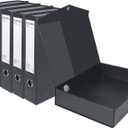 HUA JIE A4 Storage File Boxes Plastic Archives Cases, PVC File Folder Organizer Document Storage Filing Box for office,32.56.524 cm, Black(Pack of 6) (Black without clip)