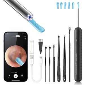 AIFINI Ear Wax Removal, Ear Cleaner with Camera and Light, FSA - HSA Eligible, Ear Wax Removal Tool Camera with 1080P, Ear Cleaning Kit with 6 Spoons, Otoscope for iOS & Android (Black)