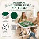 Folding Mahjong Table, 23.6" Square 4-Player Foldable Portable Game Table w/ Green Felt, Shuffle Hole, Tile Rack Grooves, Detachable Legs & Storage Bag for Indoor Outdoor Mahjong Domino Poker Puzzle