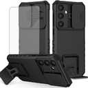 Asuwish Phone Case for Samsung Galaxy S24 Plus S24+ 5G with Tempered Glass Screen Protector and Slide Camera Cover Kickstand Stand Protective Cell Accessories S24plus 24S + S 24 24+ Women Men Black