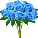 Blue Artificial Roses with Long Stems, 12Pcs Realistic Roses Artificial Flowers, Faux Roses | Bulk Fake Flowers for Home Decor, Wedding Party Table Centerpieces, DIY Bouquet