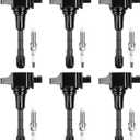 Ignition Coil Pack and Iridium Spark Plug Set of 6 Compatible with Maxima Murano Pathfinder Quest Altima Q50 QX60 FX35 3.5L V6 Replace UF550