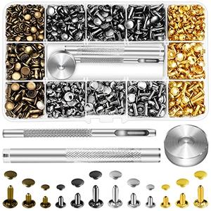 Jetmore 480 Pack Leather Rivets, Brass Rivets for Fabric, Leather Rivet Kit, Double Cap Rivet for DIY Leather Craft, Hats, Purse, Shoes, Bag, Remaches para Cuero