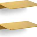 2PCS Floating Shelf for Wall, Metal Wall Mounted Shelves for Bathroom, Bedroom, Kitchen, Living Room, Small Display Storage Shelves with Easy Mount (Gold, 20cm/7.87inch)