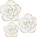 Chuangdi 3 Pieces Large Wall Metal Flowers Multiple Layer Home Decoration for Indoor Outdoor Home Garden Office Living Room Garden Porch Patio (White and Gold,Assorted Sizes)