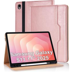 Case for Samsung Galaxy S11 11 inch 2025 (SM-X730/SM-X736B) PU Leather with Multi-Angle Viewing S Pen Holder Flip Cover for Galaxy S11 Protective for Man Woman, Rose Gold