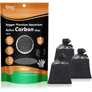 hygger Aquarium Activated Carbon, Premium Natural Coconut Shell Activated Charcoal for Freshwater and Saltwater, Fish Tank Filter Media, Water Purification Carbon (10.5 oz with Fine Mesh Bag)