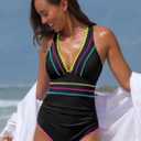 popvil One Piece Swimsuits for Women 2026 Tummy Control Neon Bathing Suit with Adjustable Strap (Blue, XL)