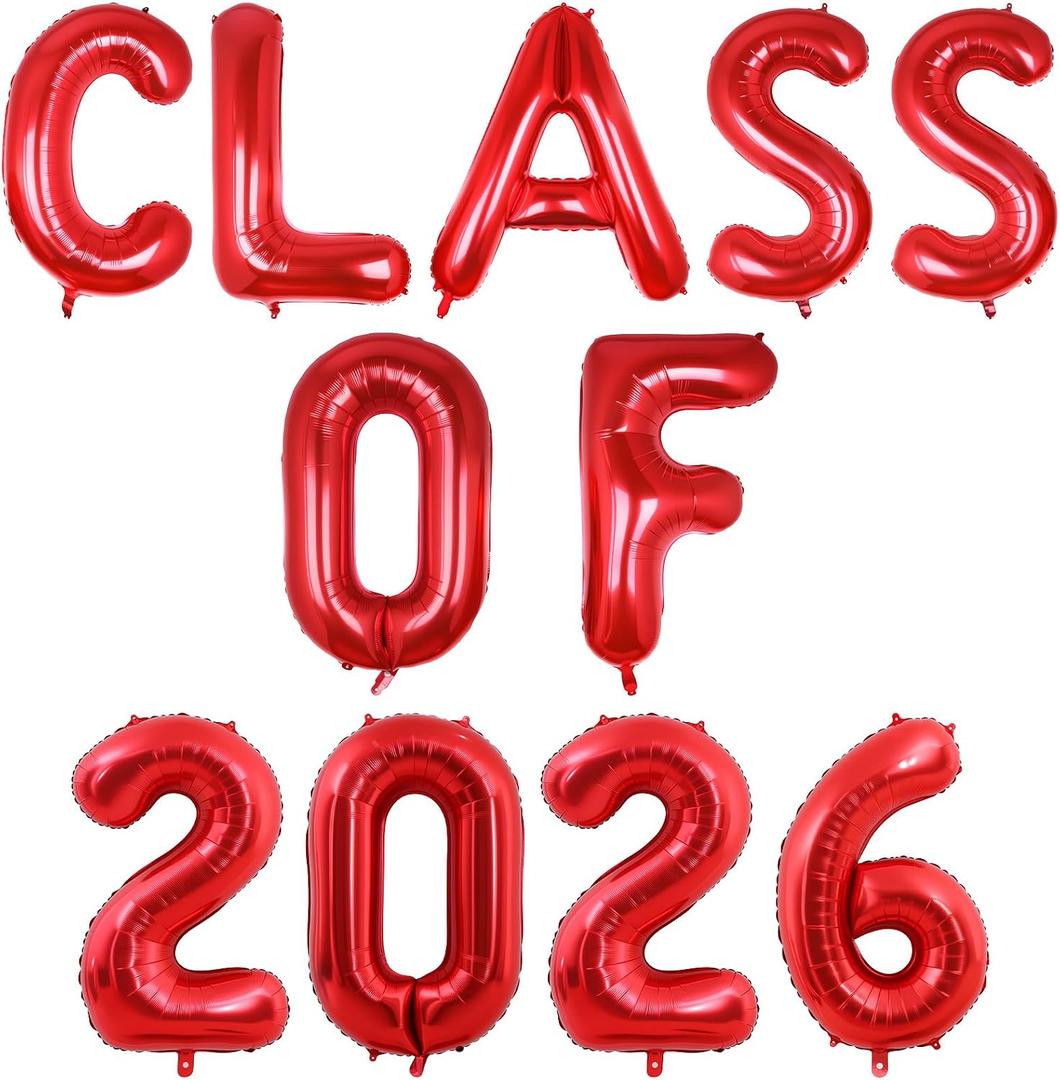 3 x 16 Inch Red Class of 2026 Balloons, Foil Graduation Balloons, Class of 2026 Graduation Party Decorations Supplies