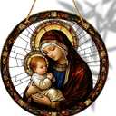 8x8 inch Charming Madonna and Child Acrylic Stained Glass Window Hanging Sun Catcher Decor Stained Panel Hangings Wall Art Decor, for Friends and Family 