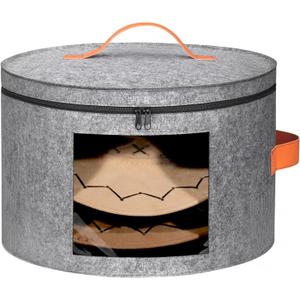 Round Cowboy Hat Box for 6-9 Caps, Large Felt Hat Organizer Bag for Men & Women Storage, With Support, Foldable 16.5" D x 11" H Carrier