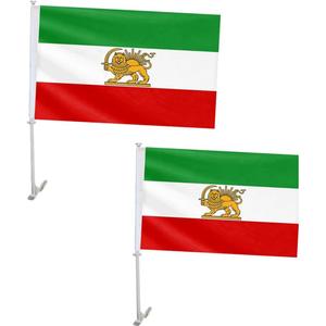 2 Pack Old Historic Iran Iranian Car Flags 11" x 17" with Flagpole Mount,Former Iranian Persian Car Flag,19" Flagpole Fixed Window Clip Mount for Most Vehicle Window.