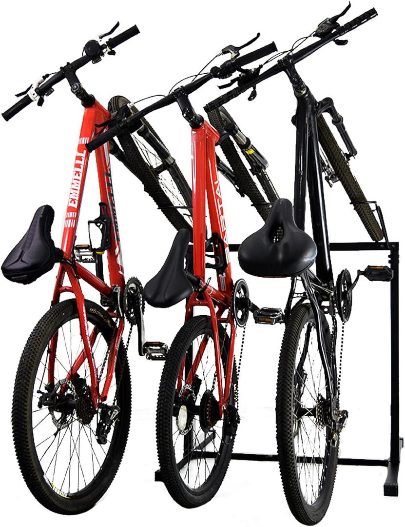 3 Bikes Stand Rack, Bikes Floor Stand for Garage, Indoor, Outdoor, Bicycle Parking Rack Fit 20-29 Mountain Road and Kids Bikes, Max Tire Width 2.9 Easy to Install, Black