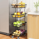 SAYZH Fruit Basket Kitchen Pantry Organizers and Storage  4 Tier Stackable Metal Wire Basket Stand for Fruit Vegetable Snacks Jars Bins Containers Organization, Black