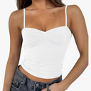 ForeFair Women Y2K Sweetheart Neck Sleeveless Crop Tank Tops Backless Spaghetti Strap Pleated Bustier Camis Going Out Top M