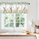 Zedliyu Spring Easter Valance for Windows, Window Treatment Eggs Bunny Cute Rabbits Green Leaves Floral Curtains Rod Pocket Sheer Small Short Valance for Kitchen Bathroom Laundry Basement, 42Wx12L inch
