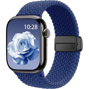 Braided Stretchy Band Compatible with Apple Watch Bands 38mm 40mm 41mm 42mm 44mm 45mm 46mm 49mm Women Men, Soft Nylon Solo Loop Magnetic Sport Strap for iWatch Series 11 10 9 8 7 6 5 4 3 2 1 SE Ultra (Atlantic Blue)