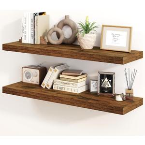 30 Inch Floating Shelves, Rustic Floating Wall Shelves 8 Inch Deep, 30 x 8 Floating Shelves for Home Decor, Deep Storage Shelves for Kitchen, Bathroom, Living Room, Rustic Brown Color, Set of 2