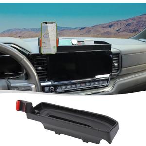 Voodonala for Chevy Silverado ZR2 Center Console Dash Storage Tray with Phone Holder Compatible with 2022-2025 Chevy Silverado ZR2 1500/ 2500HD/ 3500HD(Updated Screw Fixing)