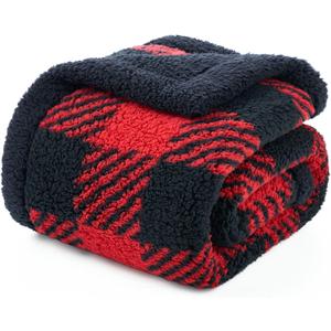 Cozy Bliss Ultra Soft Reversible Double Sherpa Sided Blanket, Buffalo Plaid Throw Blanket Fluffy Thick Warm Plush Fuzzy Blanket for Couch, Bed and Gifts (Red/Black Buffalo Check, 50" x 60") (Throw(50" x 60"))