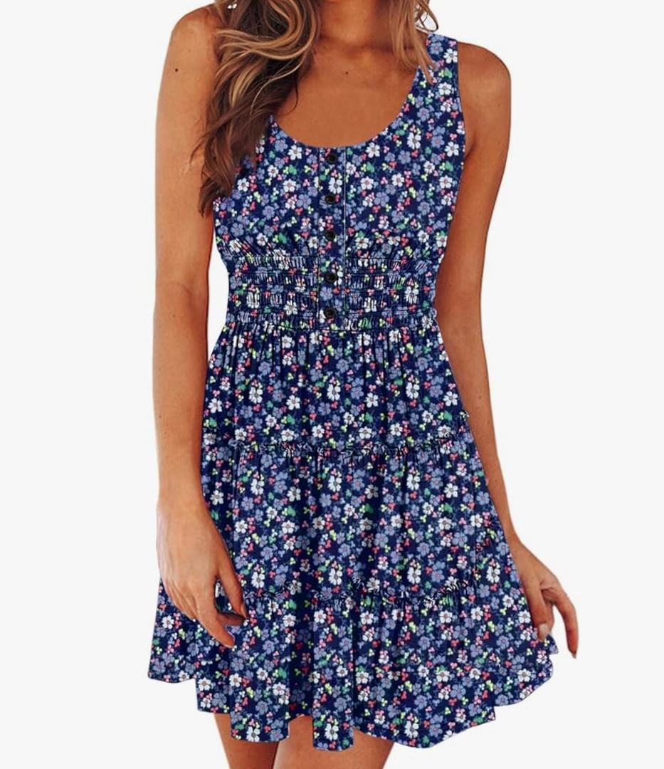 Womens Summer Dresses Sleeveless Button Down Casual Swing Mini Dress Size Large